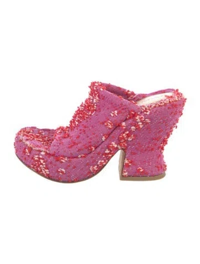 Pre-owned Bottega Veneta Platform 115 Wedge 'bubble Gum' Tweed Pattern Slides In Pink