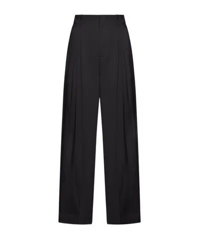 Bottega Veneta Pleat-detail Straight-leg Trousers In Black