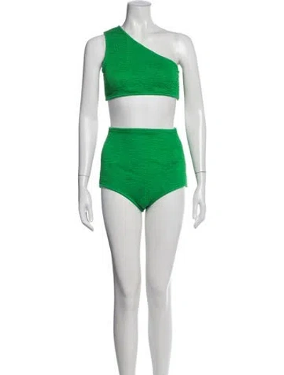 Pre-owned Bottega Veneta Pleated Accents Bikini In Green
