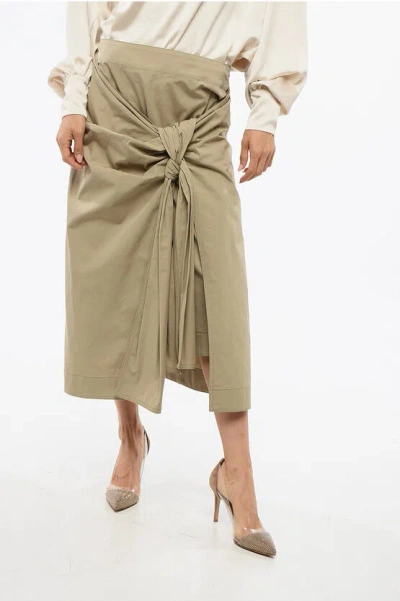 BOTTEGA VENETA POPELINE MIDI SKIRT WITH FRONT DRAPING