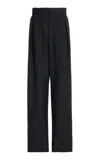 Bottega Veneta Pleated Cotton Wide-leg Pants In Black