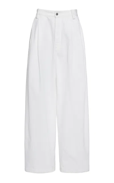 Bottega Veneta Pleated Denim Wide-leg Trousers In White