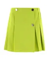 Bottega Veneta Pleated Wool-gabardine Mini Wrap Skirt In Green
