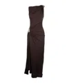 Bottega Veneta Draped Metallic One Shoulder Ruched Dress In Brown