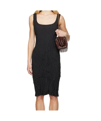 Bottega Veneta Black Crinkled Midi Dress In 1000 Black