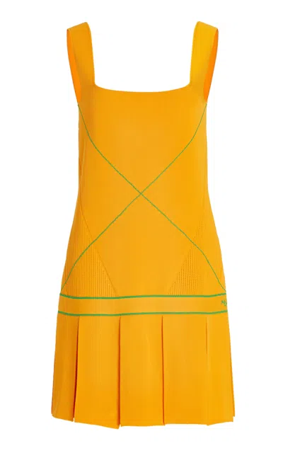 Bottega Veneta Pleated Embroidered Knitted Mini Dress In Tangerine