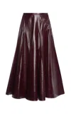 Bottega Veneta Pleated Glossed-leather Midi Skirt In Burgundy