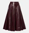 Bottega Veneta Pleated Glossed-leather Midi Skirt In Burgundy