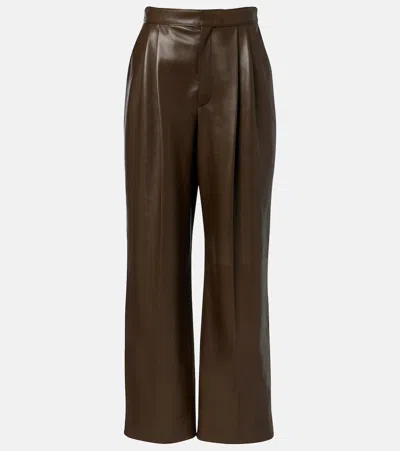 Bottega Veneta Pleated Leather Straight Pants In Brown