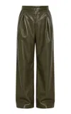 Bottega Veneta Pleated Leather Wide-leg Pants In Green