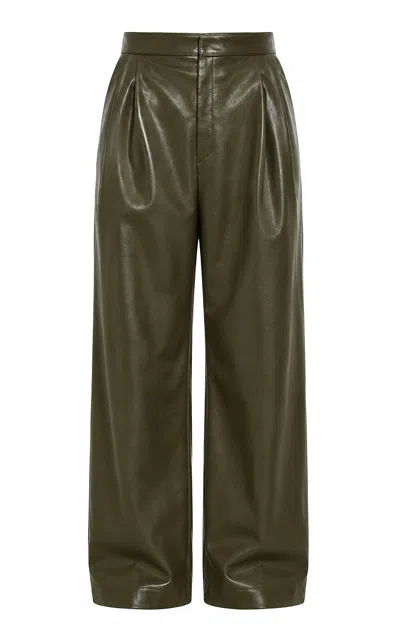 Bottega Veneta Pleated Leather Wide-leg Pants In Green