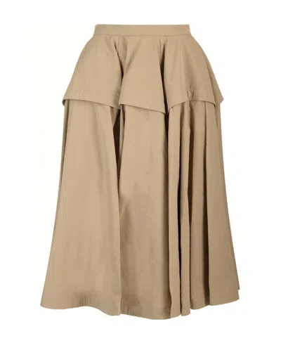 Bottega Veneta Pleated Midi Skirt In Beige