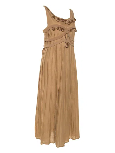 Pre-owned Bottega Veneta Pleated Pom-pom Dress In Neutral
