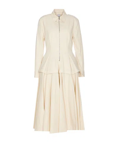 Bottega Veneta Cotton Blend Shirt Dress With Flared Hemline In Beige