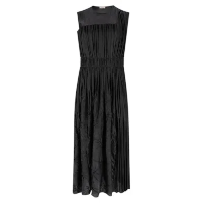 Pre-owned Bottega Veneta Pleated Satin Midi Dress In Black