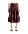 Bottega Veneta Pleated Glossed-leather Midi Skirt In Red