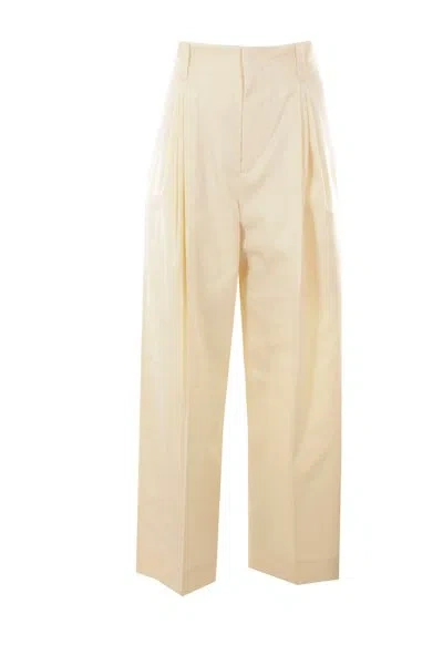 Bottega Veneta Pleated Trousers In Parchment