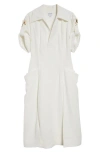 Shop Bottega Veneta Pleated Viscose & Linen Midi Dress In 9071 Chalk