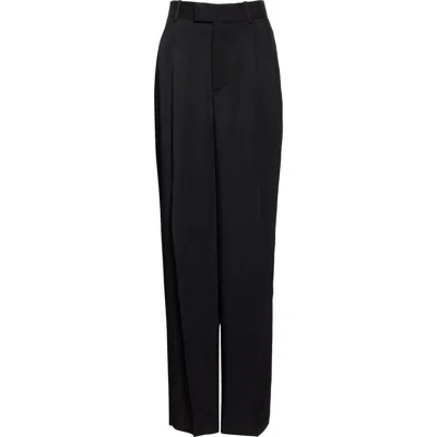 Bottega Veneta Pleated Viscose & Mulberry Silk Twill Straight Leg Trousers In 1000 Black