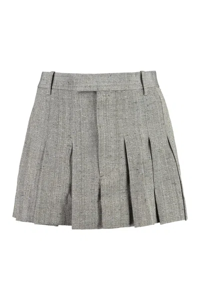 Bottega Veneta Pleated Viscose-silk Skirt In Gray