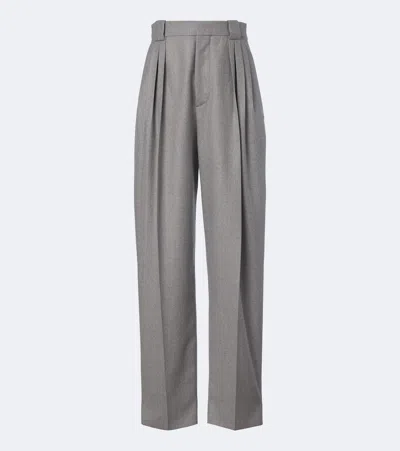 Bottega Veneta Pleated Wool Wide-leg Pants In Gray