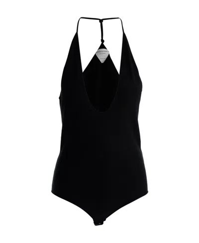 Bottega Veneta Plunge Neck Bodysuit In Black