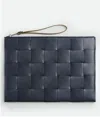Bottega Veneta Cassette Large Flat Pouch In Blue