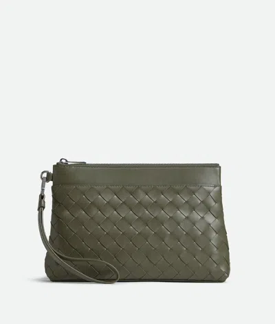 Bottega Veneta Leather Intrecciato Prism Pouch In Green