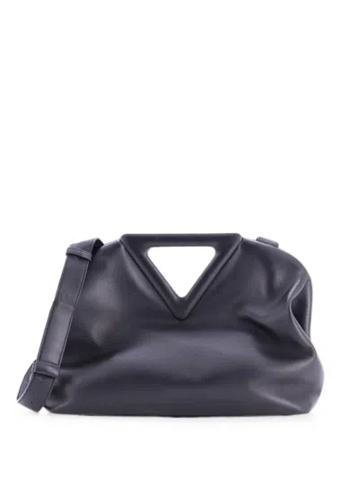Pre-owned Bottega Veneta Point Leather Medium Shoulder Bag In Black