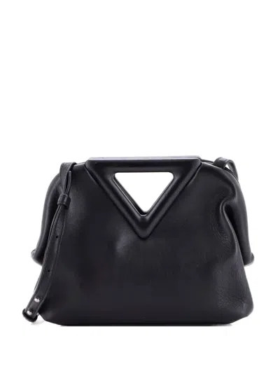 Pre-owned Bottega Veneta Point Leather Small Shoulder Bag In Black