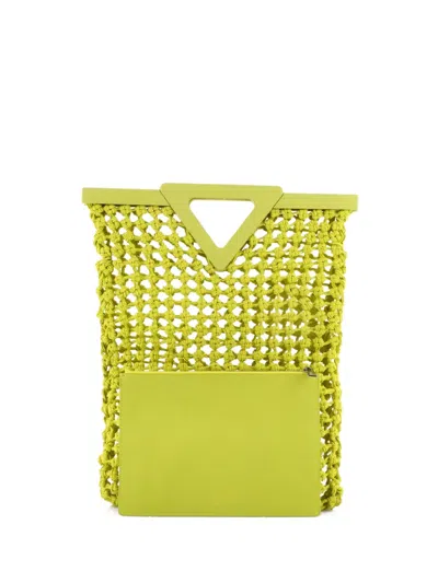 Pre-owned Bottega Veneta Point Top Handle Bag Woven Rubber Satchel In Green