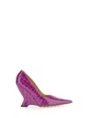 Bottega Veneta Croc-embossed Leather Wedge Pumps In Purple
