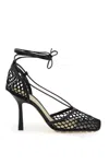 Bottega Veneta Pointed Toe Pumps With Mesh Design And Ankle Ties In Black