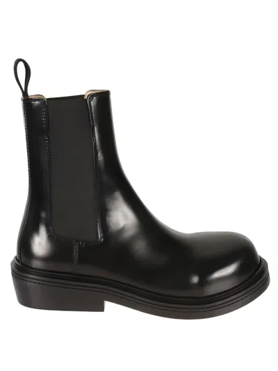 Bottega Veneta Polished Finish Black Ankle Boots With Elastic Side Panels