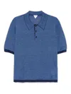 Bottega Veneta Linen Polo With Geometric Jacquard Pattern In Blue