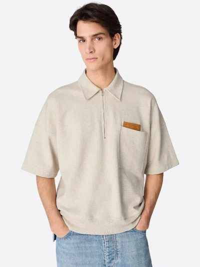 Bottega Veneta Zip-up Cotton Jersey Polo Shirt In Neutral