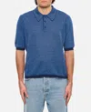 Bottega Veneta Linen Polo With Geometric Jacquard Pattern In Blue