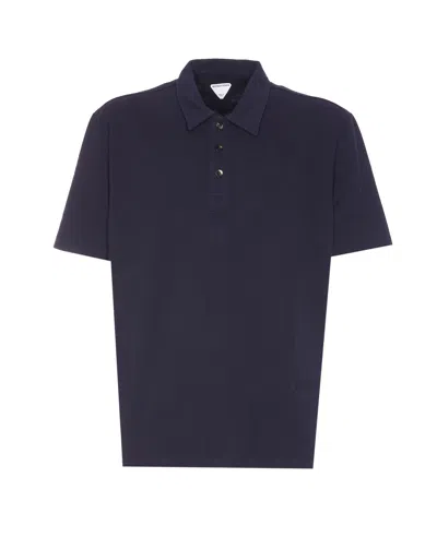 Bottega Veneta Chine Cotton Piquet Polo In Blue