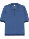 Bottega Veneta Linen Polo With Geometric Jacquard Pattern In Blue
