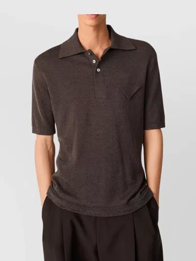 Bottega Veneta Brown Polo Shirt With Classic Collar In Linen And Cotton Blend Man In Dark Brown Melange