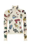 Bottega Veneta Embroidered Stretch Wool Blend Sweater With High Neck In Printed
