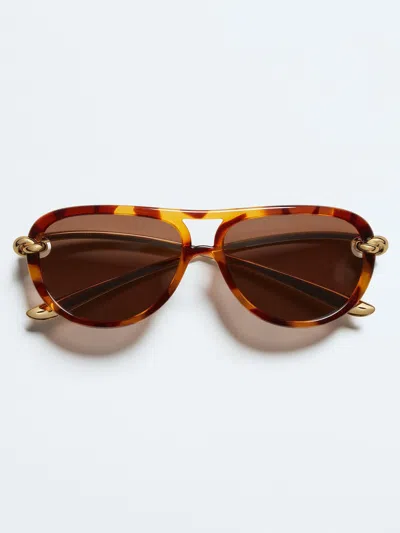 Bottega Veneta Polyamide Aviator Sunglasses With Knot-detail Cut-out Lenses In Brown