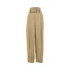 Bottega Veneta Belted Paperbag Waist Compact Cotton Pants In Beige