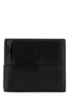 Bottega Veneta Bi-fold Intrecciato Wallet In Calf Leather In Black