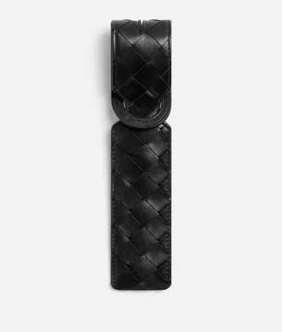 Bottega Veneta Intrecciato Long Tag Holder In Black
