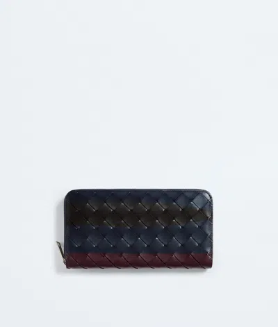 Bottega Veneta Intrecciato Zip Around Wallet In Blue