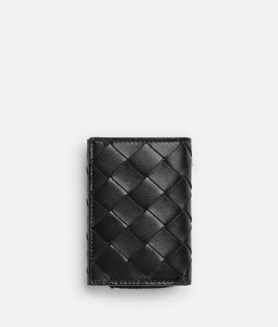 Bottega Veneta Intrecciato Tiny Tri-fold Wallet In Black