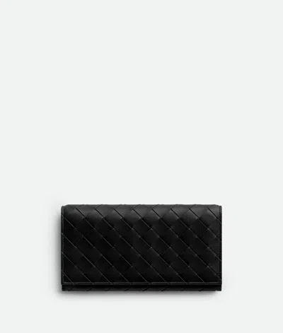 Bottega Veneta Intrecciato Long Wallet With Coin Purse In Nero