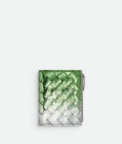 Bottega Veneta Portefeuille Bi-fold Intrecciato Petit Format In Silver/fresh Mint