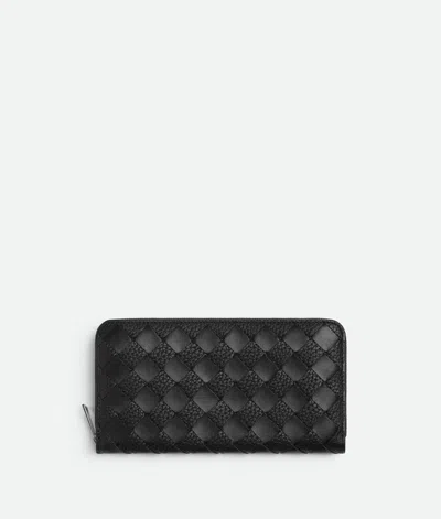 Bottega Veneta Intrecciato Zip Around Wallet In Black